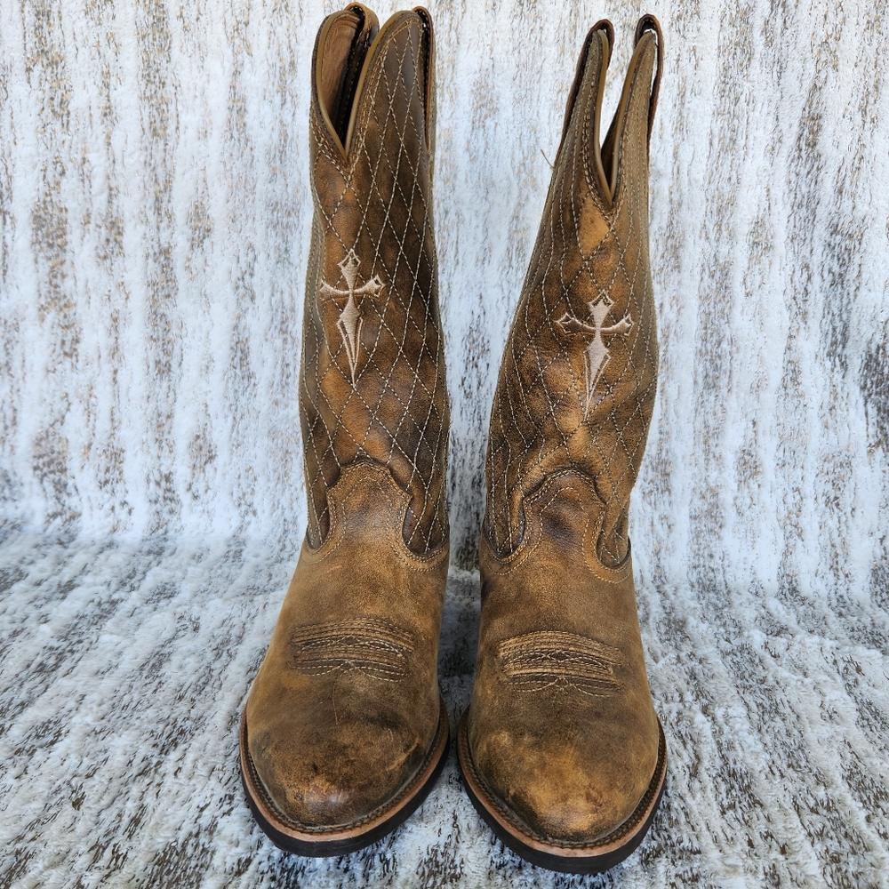 Twisted X "Bomber" Western Cowboy Boot Brown Leather Cross | Men's Size 7.5D - Picture 3 of 13
